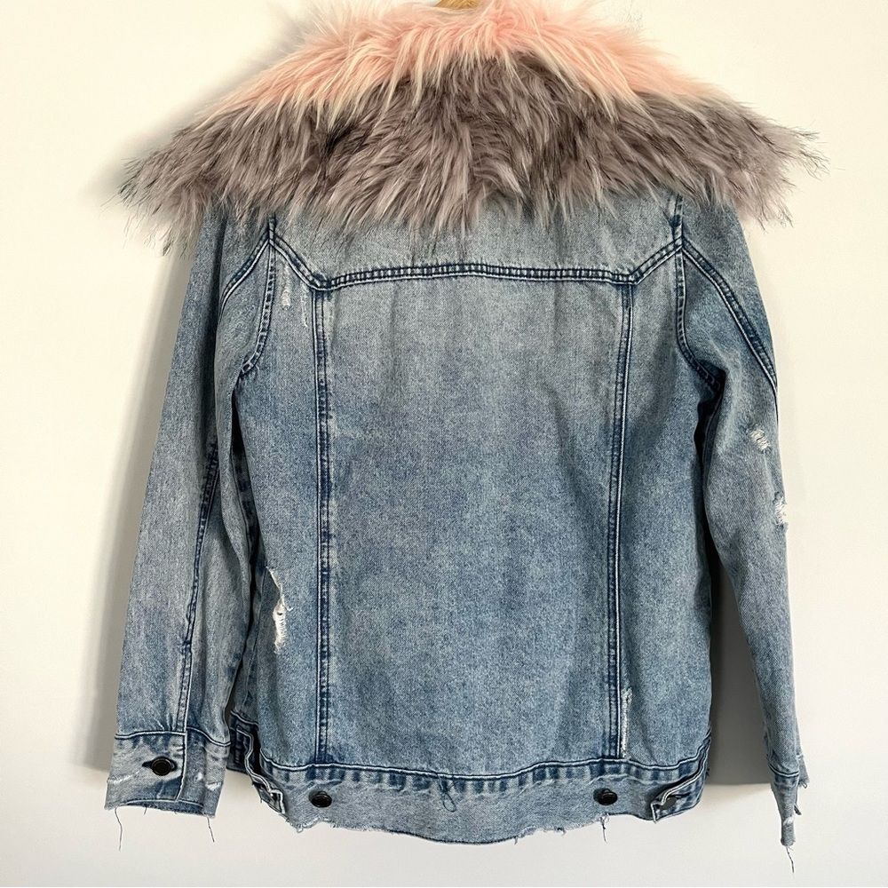 Blank NYC Pink Faux Fur Collar/Lined Snowflake Denim Jacket, Size XS - Picture 7 of 16